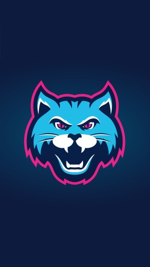 Blue cat logo with pink outline