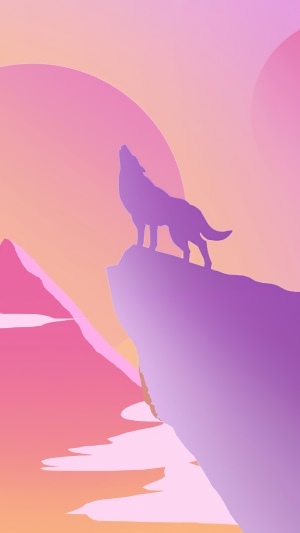 Minimalist Wolf Howling at Sunset Artwork