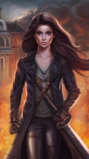 Artwork of a woman with a sword