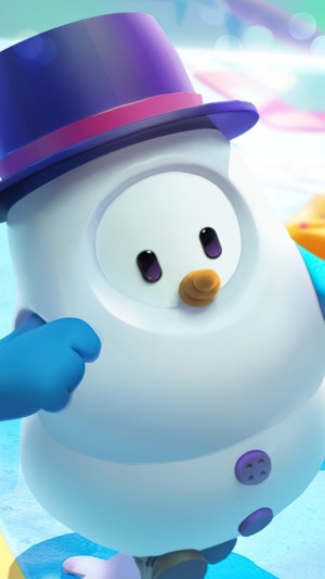 Snowman character from Fall Guys wearing a top hat