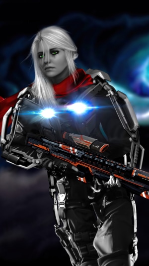 Ciri from The Witcher 3 with a sniper rifle