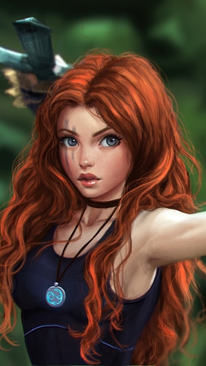 Digital art of a red-haired warrior with a necklace