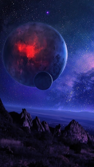Digital universe with planets and stars