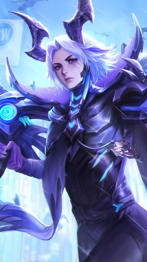Warrior with horns and futuristic armor