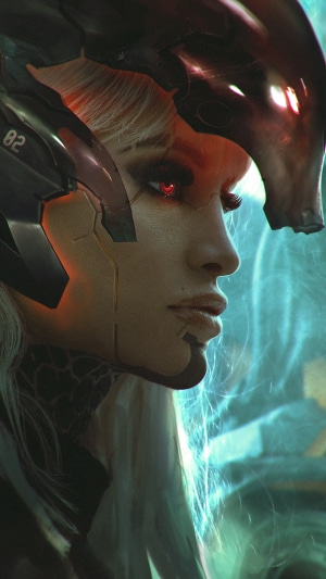 Sci-fi artwork of a woman with cybernetic enhancements