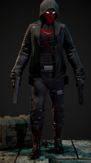 Red Hood holding two pistols
