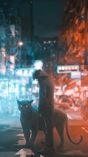 Digital art of a person and a black panther