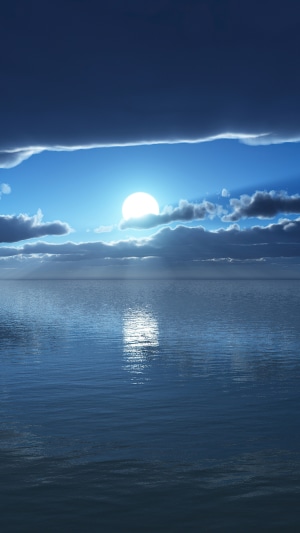 Ocean and Sky with Full Moon