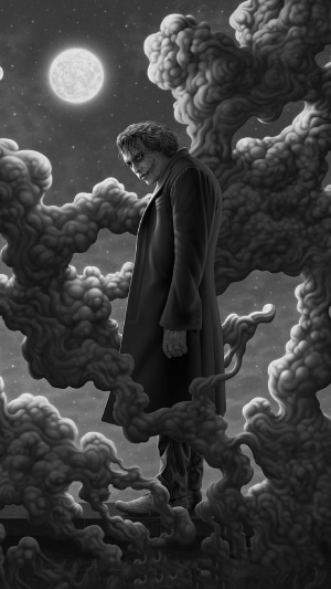 Joker surrounded by smoke under the moon 4K