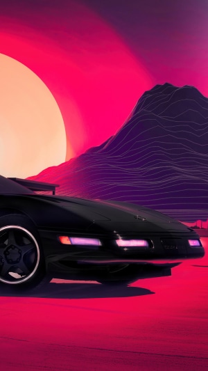 Black Corvette on a Retrowave Landscape
