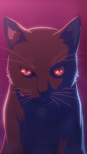 Anime cat with glowing red eyes