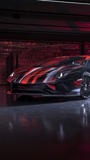 Lamborghini Aventador S with red and black stripes