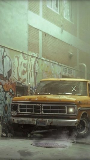 Ford truck in alley with graffiti