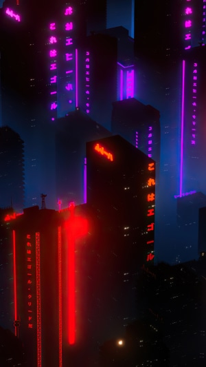 Cyberpunk city with neon signs