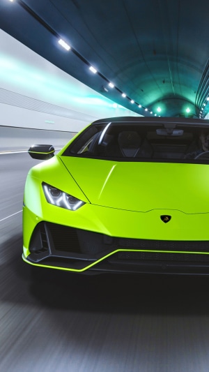 Lime green Lamborghini Huracan Evo in tunnel