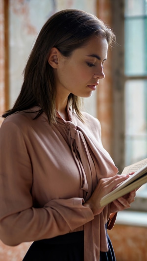 Young woman reading a book