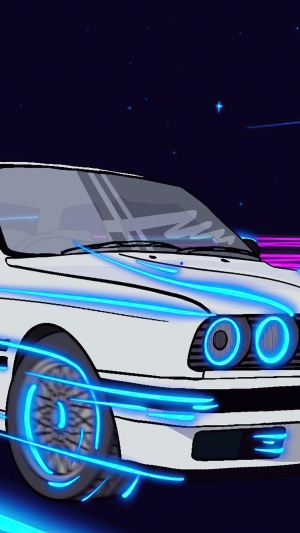 White BMW E30 with neon lights and stars