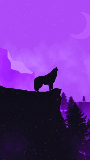 Minimalist artwork of a wolf howling at the moon