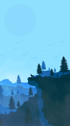 Minimalist artwork of a wolf howling on a cliff