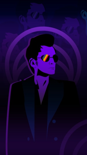 Man with rainbow sunglasses and suit