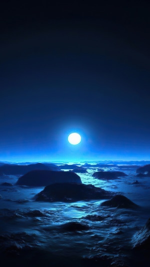Digital art of a full moon over a misty landscape