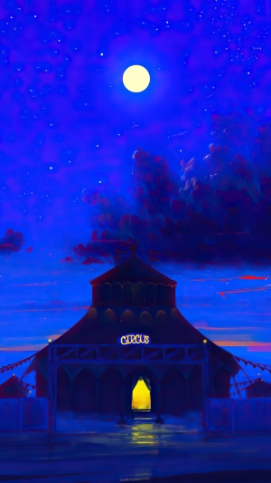 Circus tent under a starry night sky