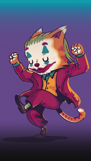 Cat dressed as Joker dancing