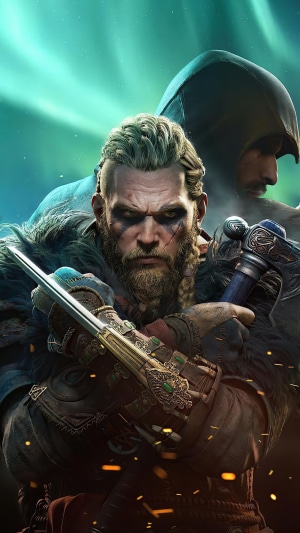 Eivor and another Viking from Assassin's Creed Valhalla
