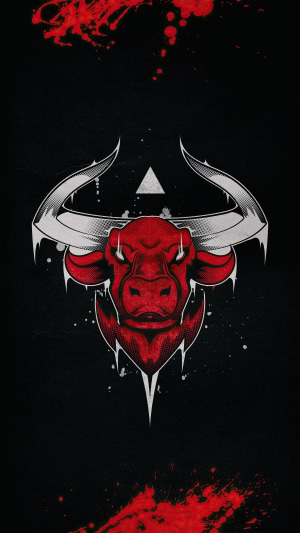 Minimalist Artwork of a Red Bull Head with Red Splatters