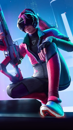 Character from Hyper Scape holding a weapon