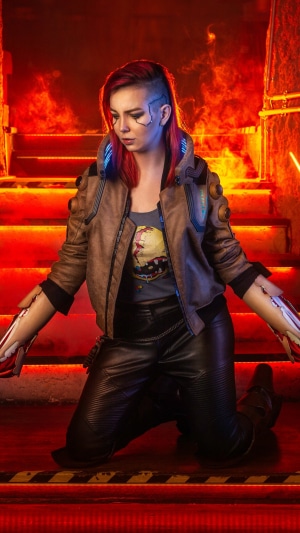 Cosplayer dressed as a Cyberpunk 2077 character