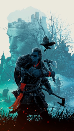 Eivor from Assassin's Creed Valhalla with a raven