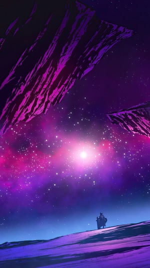 Man in armor looking at a nebula