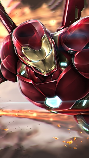 Iron Man in flight with explosions