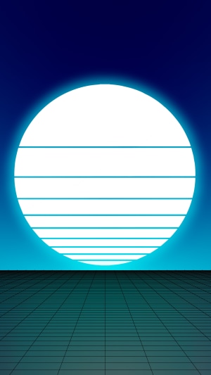 Synthwave digital art with a grid landscape and a large sun