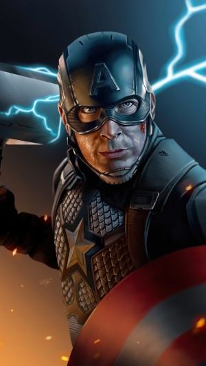 Captain America with Mjolnir and Shield