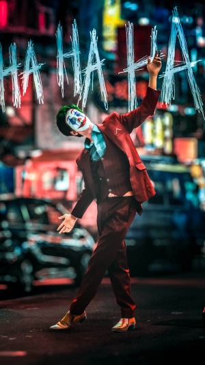 Joker cosplay with HA HA text