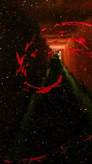 Abstract artwork with red paint splatters