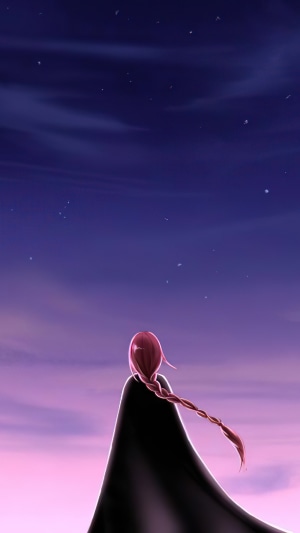 Girl with braid looking at starry night sky