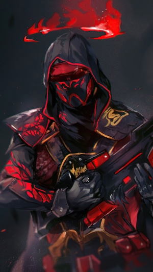 Cyberpunk character with red accents and a gun