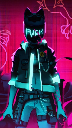 Cyberpunk character with cat ears helmet