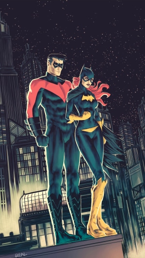 Nightwing and Batgirl in Gotham City