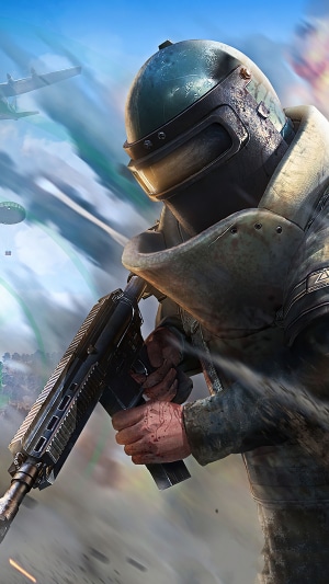 PlayerUnknown's Battlegrounds character in armor with a rifle