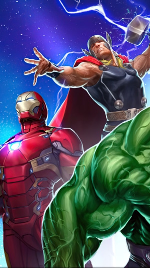 Hulk, Thor, and Iron Man from Marvel Puzzle Quest 4K