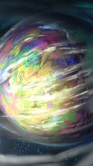 Colorful planet in digital universe artwork
