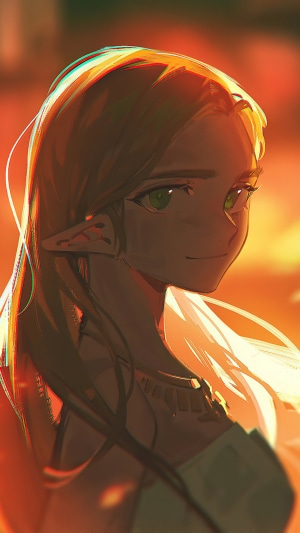 Elf girl with green eyes in warm light