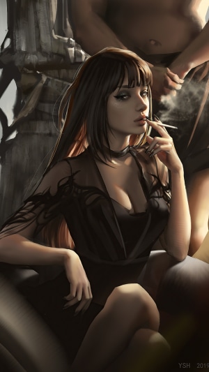 Woman smoking in black dress
