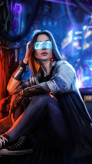 Cyberpunk woman with futuristic glasses
