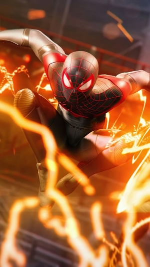 Spider-Man Miles Morales in action with orange energy
