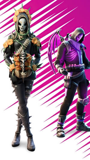 Fortnite characters with skeleton and wings